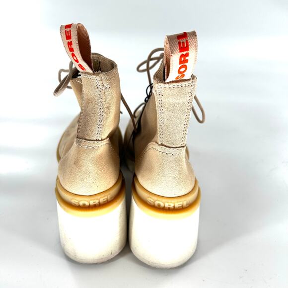 NWT Sorel Hi-Line Lace Up Chunky Heel Boots 7.5 Suede Tan Ankle Booties - Picture 5 of 9